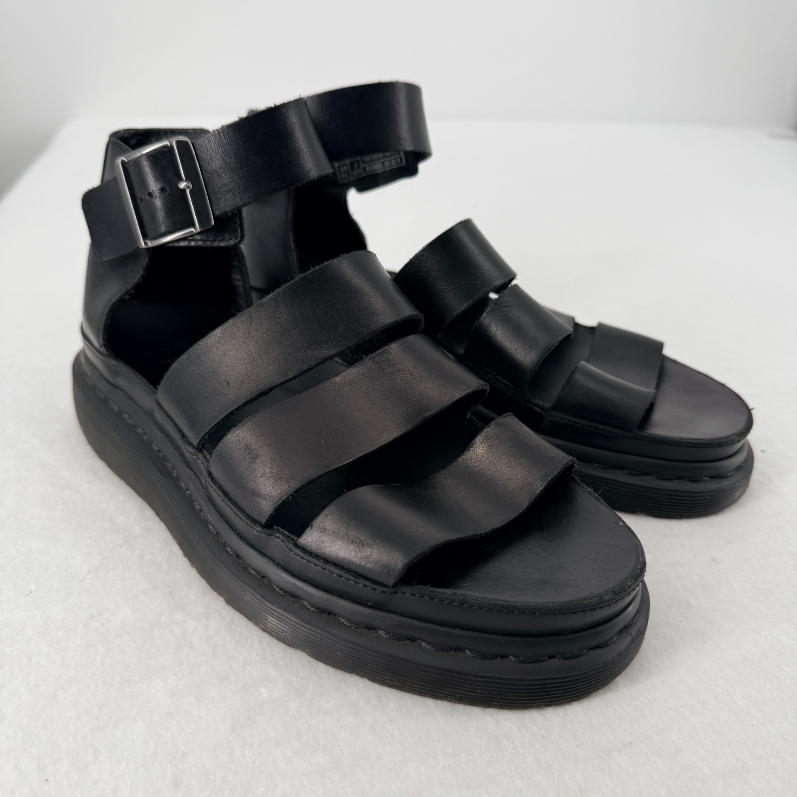 Dr. Martens Clarissa Black Leather Gladiator Chunky Platform Sandals Womens 8