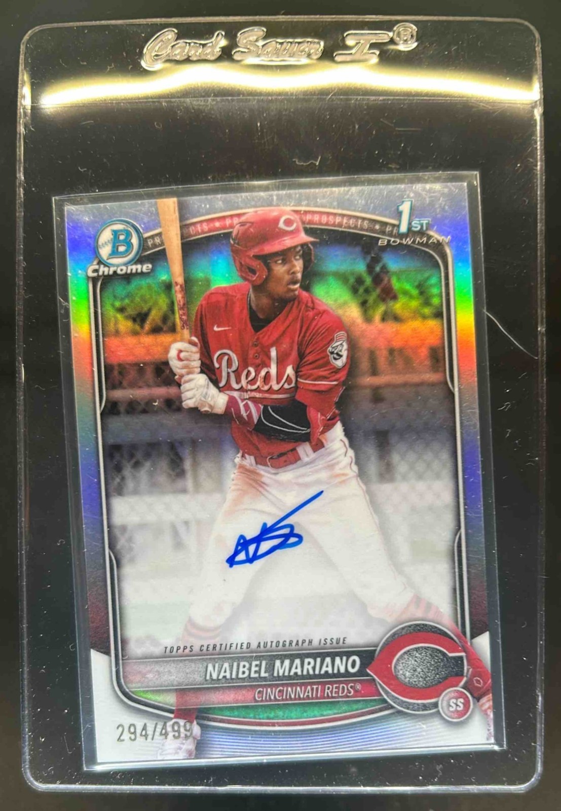2025 Bowman Naibel Mariano Chrome Auto Refractor 1st Prospect #294/499 Reds