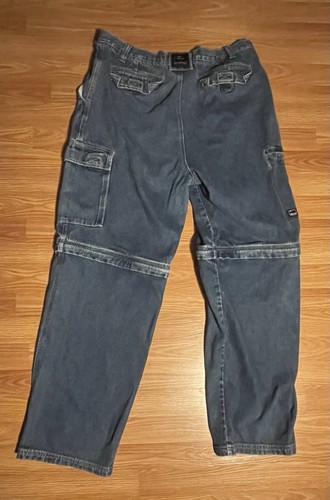 Vintage Bugle Boy Jeans Men Dark Wash Cargo Coverts To Shorts 38x32 Baggy Rare - Picture 8 of 12