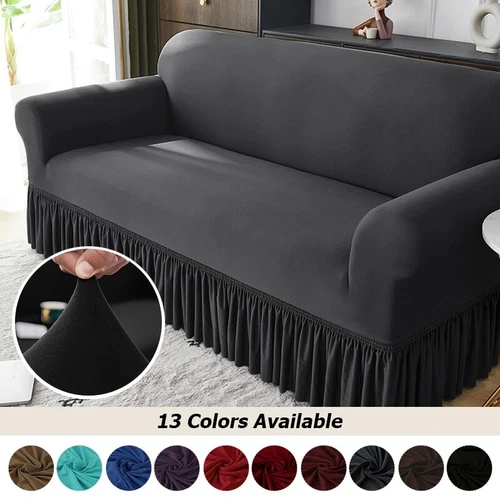 Stretch Sofabezug für Wohnzimmer Couchbezüge mit Rock rutschfeste Slipper - Bild 1 von 18