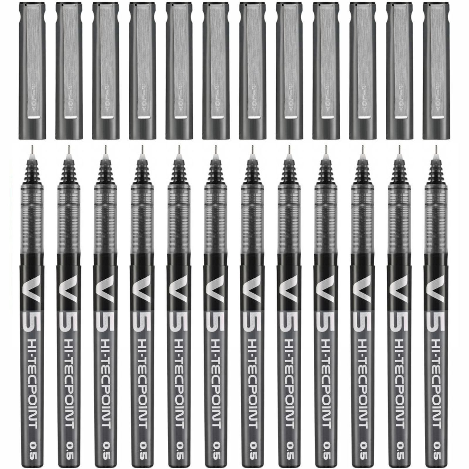 Pilot V5 Hi-Tecpoint Rollerball Liquid Ink Pen 0.5mm BX-V5 BLACK Ink Set of 12