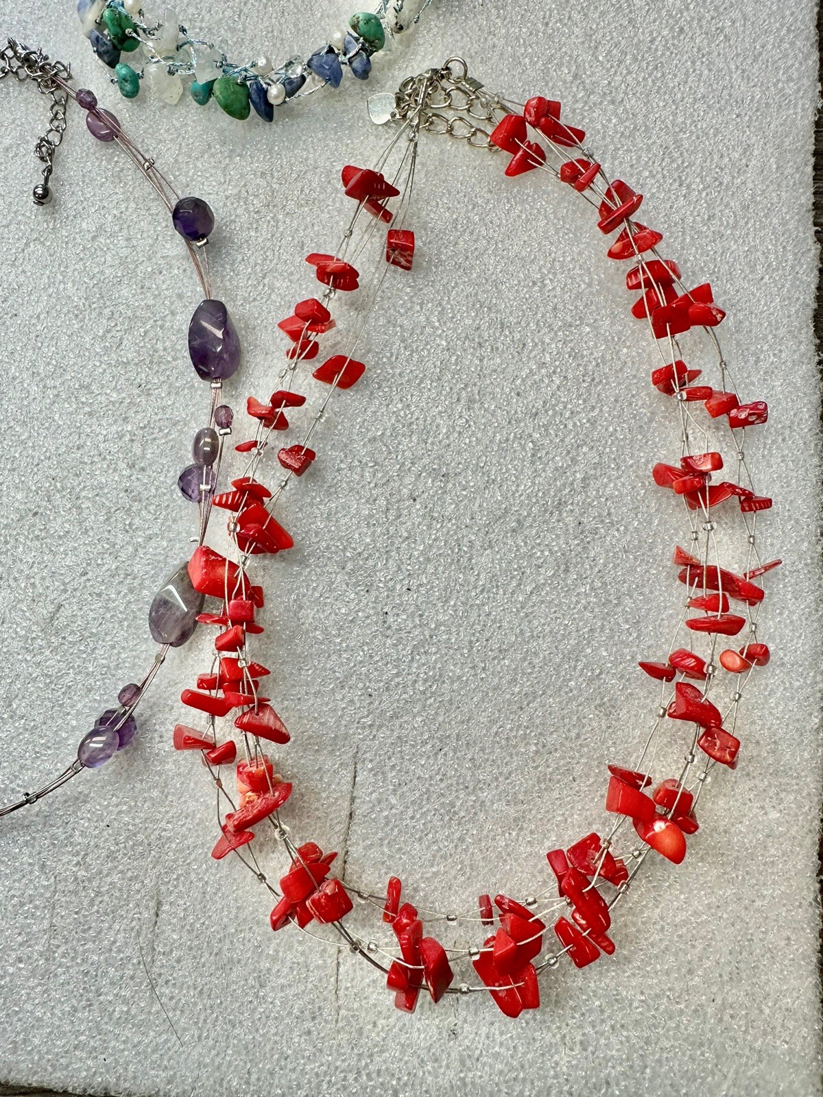 3 Memory Wire Multi Strand Necklaces . Amethyst C… - image 3