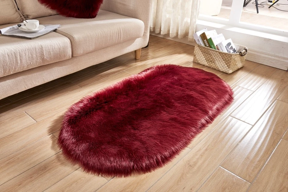 Faux Fur Sheepskin Rug Balcony Oval circle Rectangle Floor Carpet Bedroom Mat - Image 4 of 4