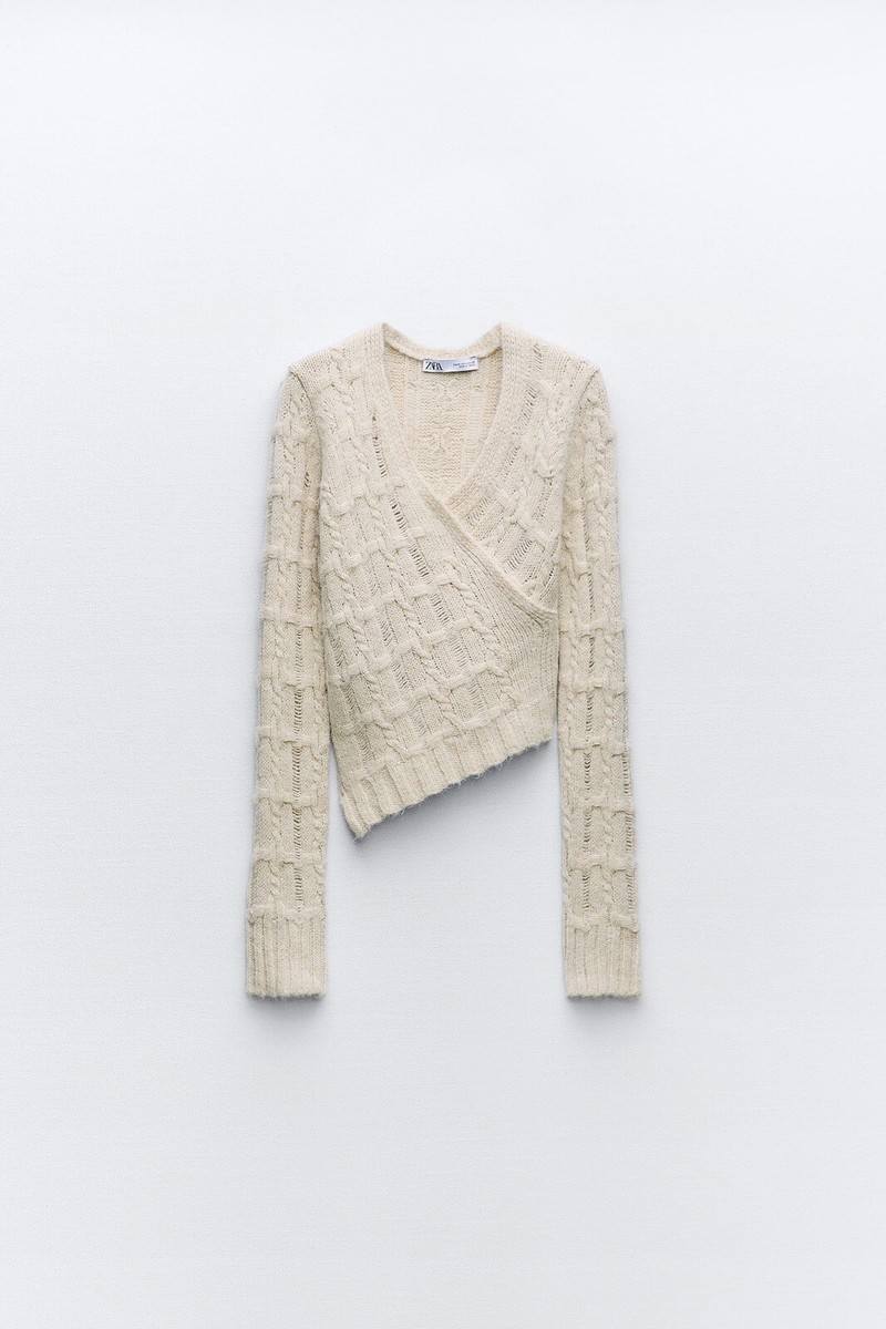 sarameri♡ ZARA WOMEN ASYMMETRIC CROPPED KNIT SWEATER ECRU SZ XS | 6771