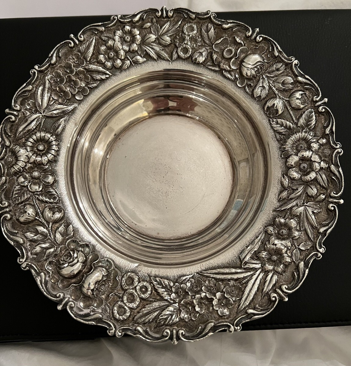 Antique S Kirk & Son Co Sterling Silver Repousse Bowl 7.75