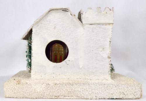 Christmas Putz House White Silver Glitter Dutch Gambrel Roof Bushes Japan #17 - Picture 6 of 10