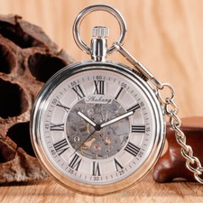 Silver/Bronze Automatic Pocket Watch Self Winding with Roman Numerals Dial Gifts