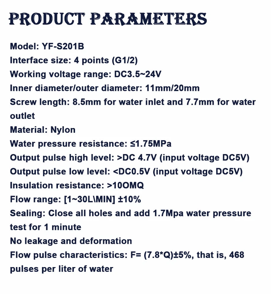 Water Flow Sensor Fluid Flowmeter Switch G1/2 Counter 1-30L/min Water Heater - Image 3 of 4