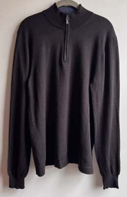 Joseph Abboud 1/4 Zip Sweater Mens Size XL 100% Extra Fine Merino Wool Brown