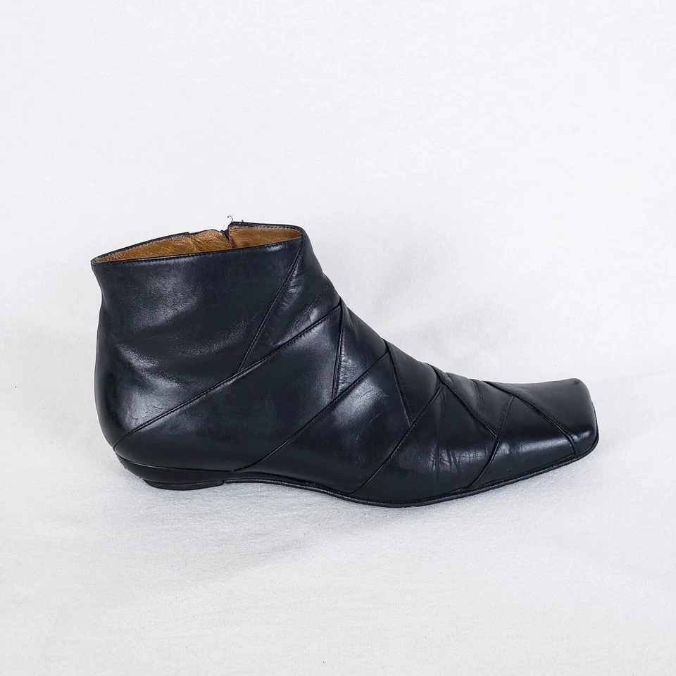 Heyraud Botines Mujer 38.5 (US 8) Negro Cremallera Lateral Tejido Cuero Puntera Cuadrada Foto 4 de 4