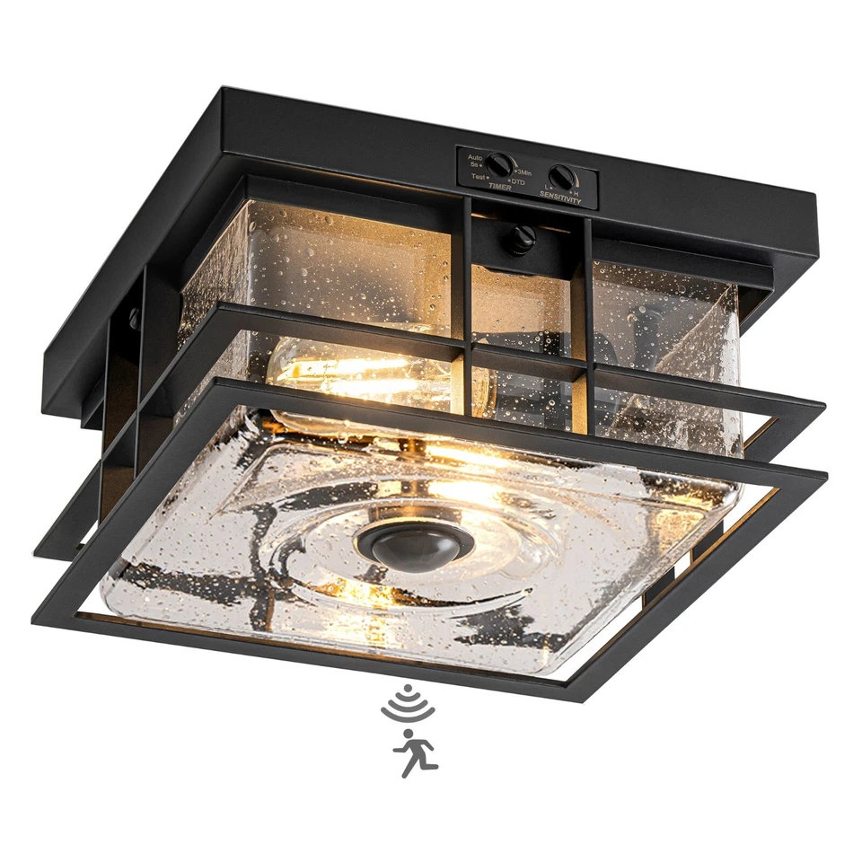 Luces de techo exteriores de anochecer a amanecer con sensor de movimiento negras montaje empotrado 2 luces Foto 2 de 4