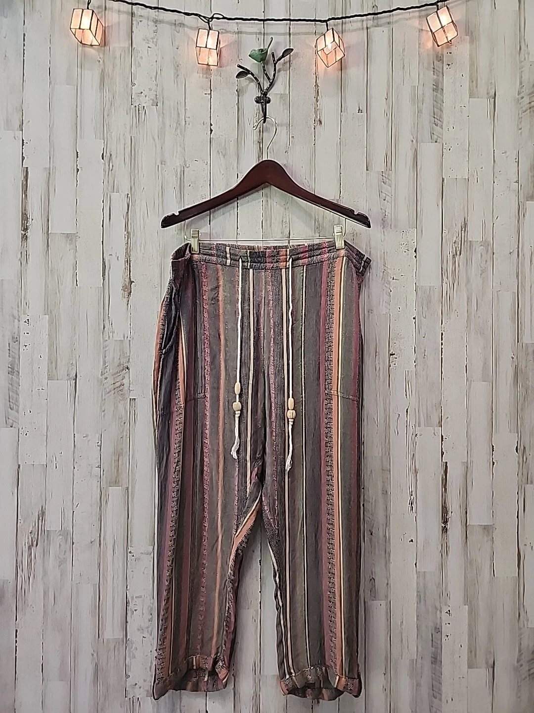 Sundance Capri Pant PXL Lightweight Airy Soft Drawstring Boho Beachy Striped