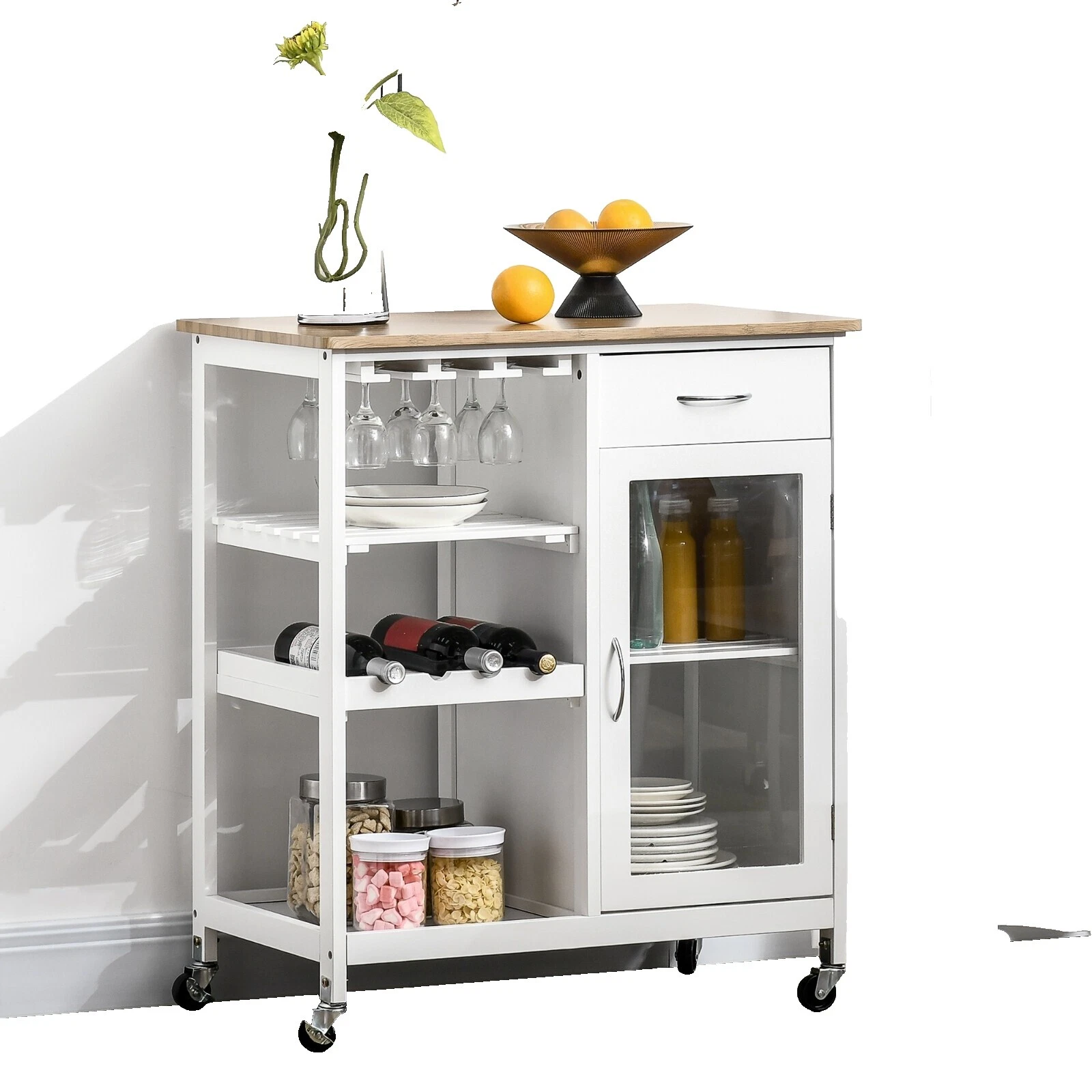 Kitchen White Metal Bar Carts & Serving Carts