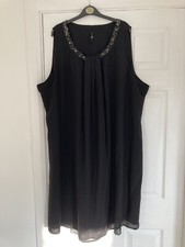 Evans Smart Black Evening Dress Size 28 Sleeveless Embellished Neckline in VGC