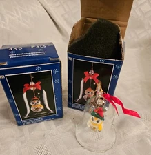 2 Sno Pals Handcrafted Crystal Bell X-mas Ornaments Preowned