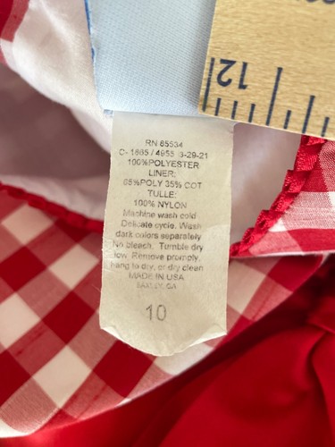 Bailey Boys Red Gingham Dress Girls 10 with Red Satin Belt Made in USA - Picture 5 of 9