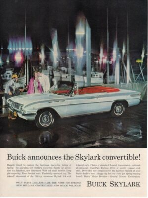 Vintage Print advertisement ad car BUICK 1962 Skylark Convertible night boats ad