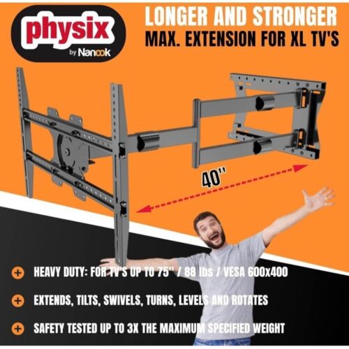 Physix 2100 Langarm TV Wandhalterung für 32-75 Zoll Bildschirme, Verlängerung bis 40 Zoll - Bild 3 von 6