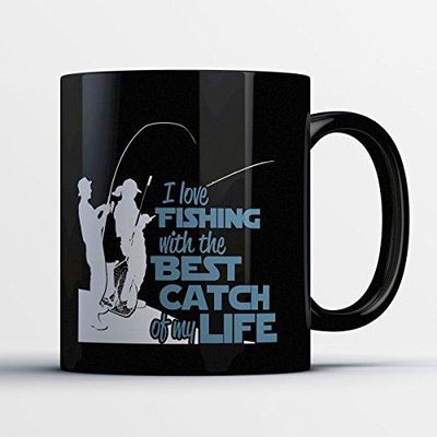 Fishing Coffee Mug Best Catch Of My Life Funny 11 Oz Black Ceramic Tea Cup Ebay