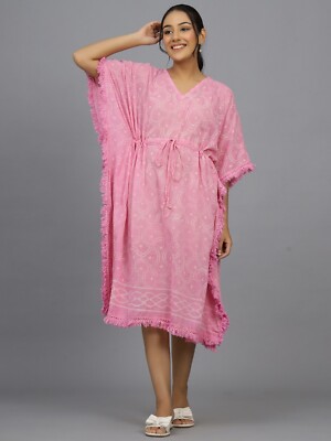 Anokhi Vintage Hand Blockaufdruck 100% Baumwolle Kaftan Maxi Hippie Kleid Boho