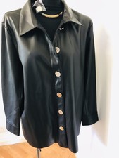 Frank Usher Faux Leather Shacket Black Brand New(spare Button) Size L/xl