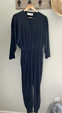 Norma Kamali Vintage Jumpsuit Early 80s Black Snap Front Elastic Waist Small