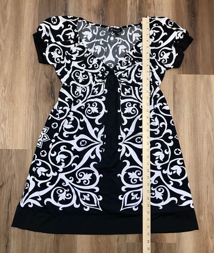 INC International Concepts Black & White Pattern Puff Sleeve Knee Length Dress L - Picture 7 of 7