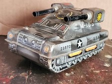 Hisimo Japan Tin Litho Friction U.S. Army M-105 Tank HTC Military Toy