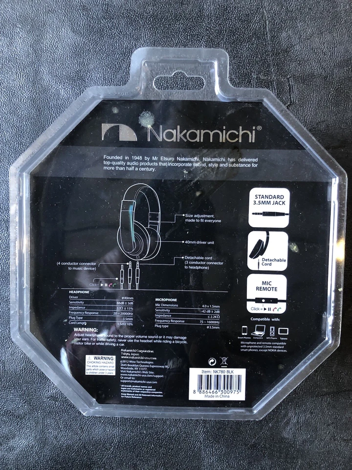 NEW Nakamichi Over the Ear Headphones Metallic Microphone PRECISION SOUND NK780  - Image 2 of 2