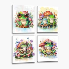 Funny Frog Wall Art Canvas Prints for Bathroom Wall Decor, Vintage Frog Mushr...