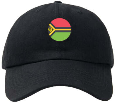 Vanuatu Flag Circle Black Baseball Cap Personalization Available