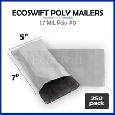 250 5 x 7 EcoSwift White Poly Mailers Shipping Envelopes Self Seal Bags 1.7 MIL