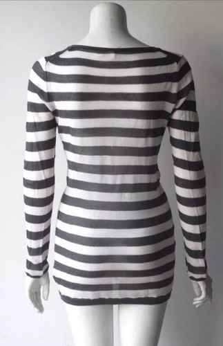 Moth Anthropologie Striped Lightweight Button Cardigan Pockets Size S Gray White - Picture 2 of 2