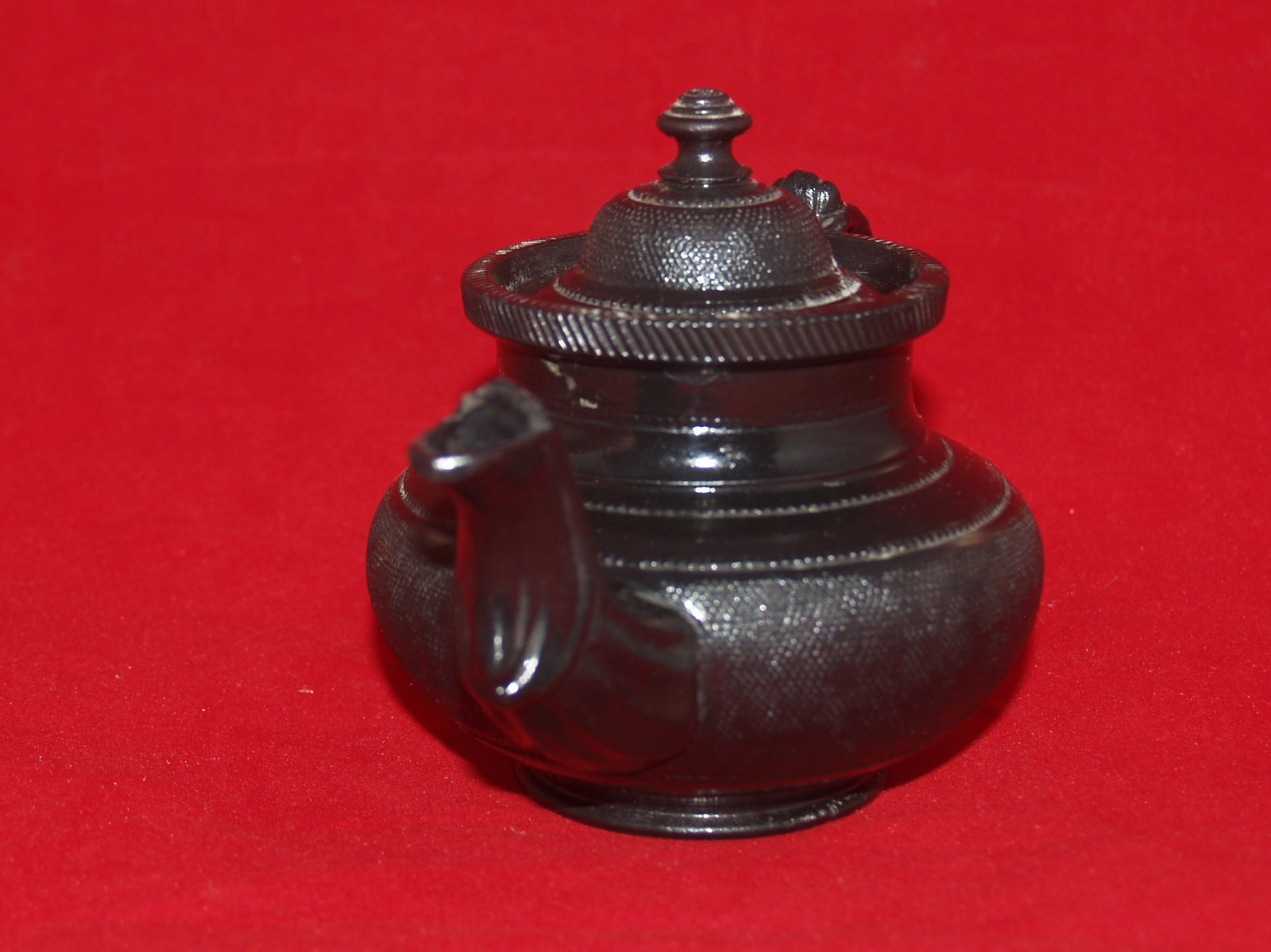 ANTIQUE MINIATURE STAFFORDSHIRE BLACK SALT-GLAZED STONEWARE TEAPOT ...