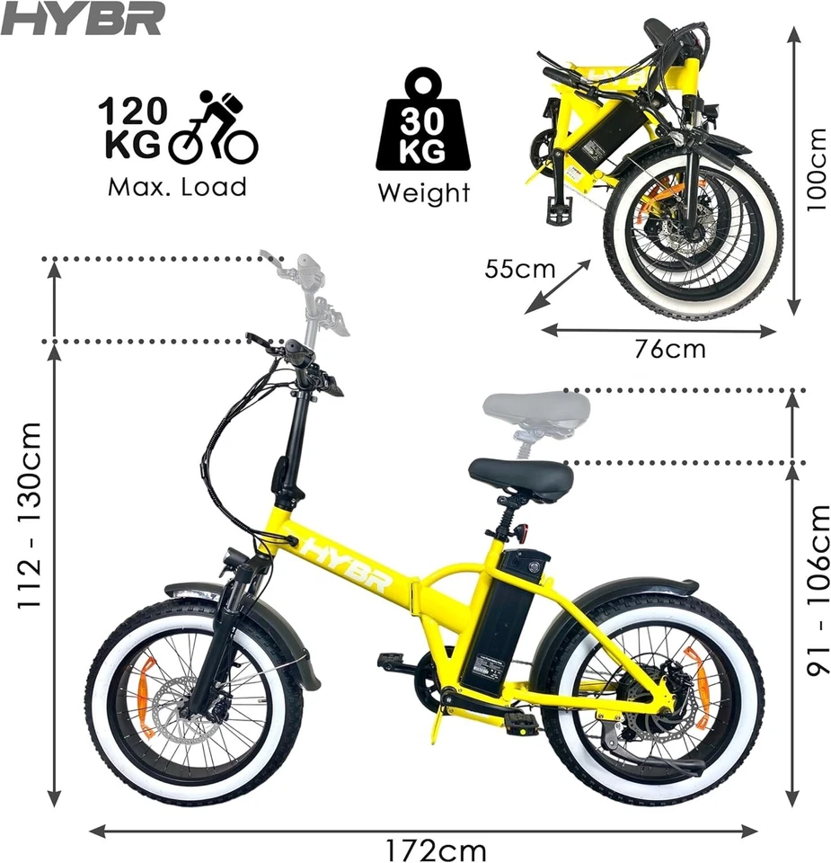 HYBR FAT Tyre Electric Bike FAT Tire Folding E Bike, 250W E-Bike Bicycle - Image 4 of 4