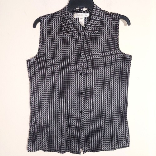 Jones New York Women's 100% Silk Sleeveless Black & White Checkered Blouse EUC - Picture 3 of 10