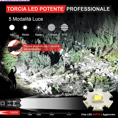 Torcia ricaricabile zoom telescopico 1200 lumen 7 modalà di illuminazione - Avidsen - 103645