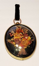 Vintage Belgian CideArt Wall Art Dried Flowers Convex Domed Glass 7.5"x 5.75"