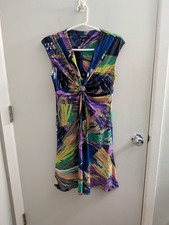 vintage Y2K Nine West Abstract Tie Front V-Neck Midi Dress Sz 8P Whimsy Abstract