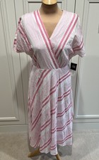 Sandra Darren Women’s Striped Tea Length Dress Size 6 MIDI Pink & White Dainty