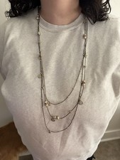 Two Tone Beads on  Layered Brown Cord Necklace