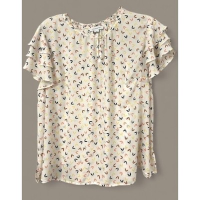 Liz Claiborne Blouse Women's 2X Flutter Sleeve Dainty Print Featherlite Top