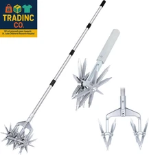 Rotary Cultivator, Adjustable Hand Tiller Garden Tool with Detachable Solid Meta