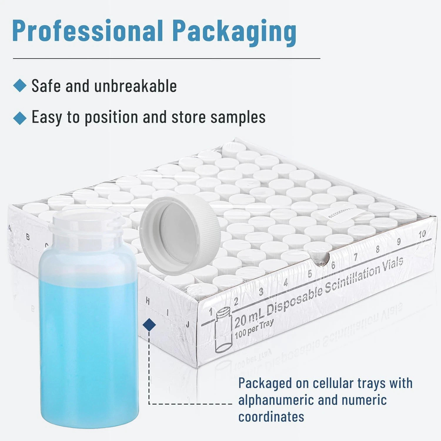 500Pcs 20mL Scintillation Vial HDPE Scintillation Vials w/22-400 White Screw Cap