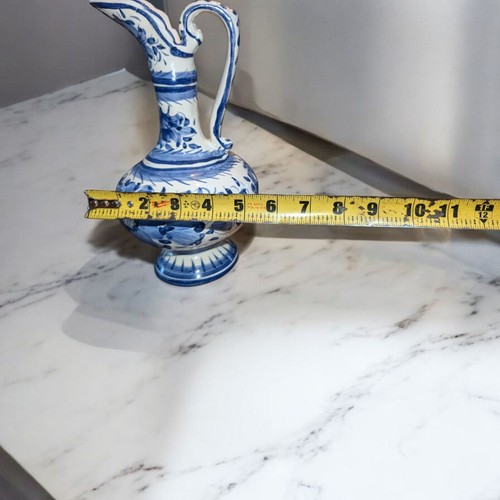 Vintage Delft Blue And White Floral Design Pitcher Over 10" - Picture 7 of 9