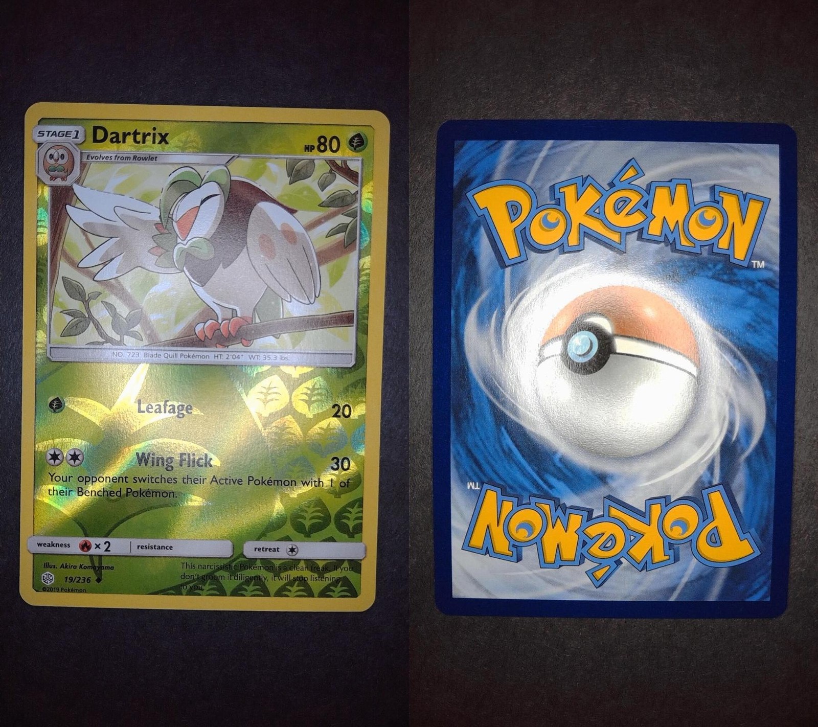 Dartrix 19/236 Uncommon Cosmic Eclipse Pokemon Reverse Holo Lightly Played