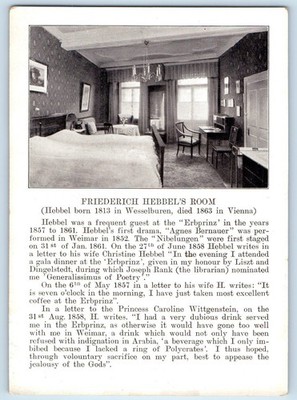 Weimar Germany Postcard Friederich Hebbel's Room Parkhotel Erbprinz c1950's