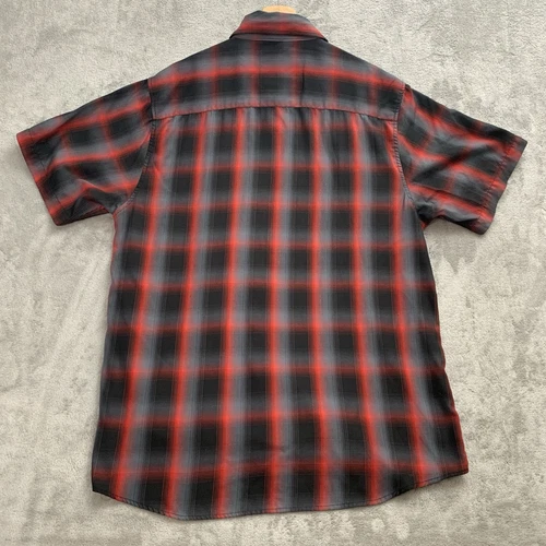 DIXXON CORAZON Shirt Men L Red Black Plaid Short Sleeve Bamboo Blend Button Down - Picture 7 of 7