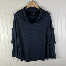 Ruti Cowl Neck Poncho Sweater Size S/M Navy Blue Pullover Soft Knit Cape Top