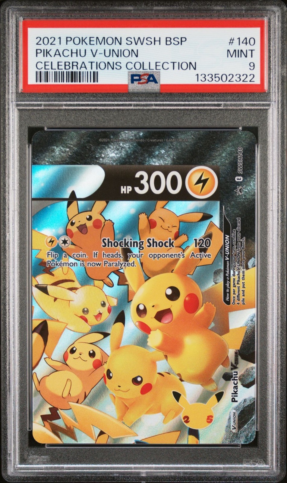 2021 POKEMON SWSH BLACK STAR PROMO #140 PIKACHU V-UNION PSA 9